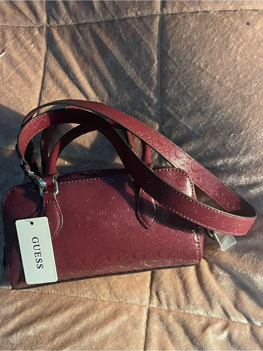GUESS  Logo Satchel in Deep Burgundy - Picture 10 of 13